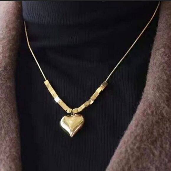 18K Gold Plated Hip-hop Style Heart Pendant Necklace Clavicle Chain - Picture 10 of 12